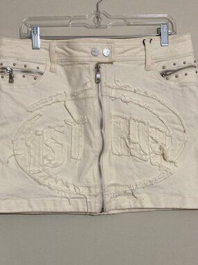 First Row Stylish Cream Skirt with Zipper Detail women L rodeo festival Y2K goth